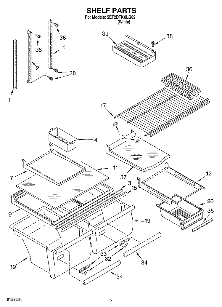 SHELF Diagram and Parts List for 5ET2DTKXLQ02  Whirlpool Refrigerator