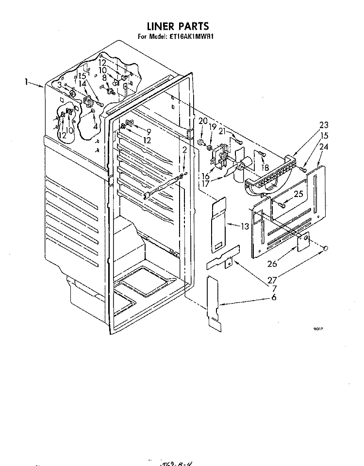 LINER Diagram and Parts List for ET16AK1MWR1  Whirlpool Refrigerator
