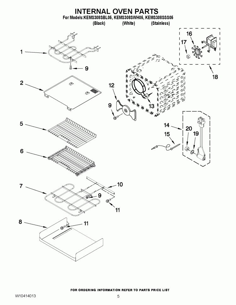 INTERNAL OVEN PARTS Diagram and Parts List for KEMS308SSS05  KitchenAid Microwave Oven Combo