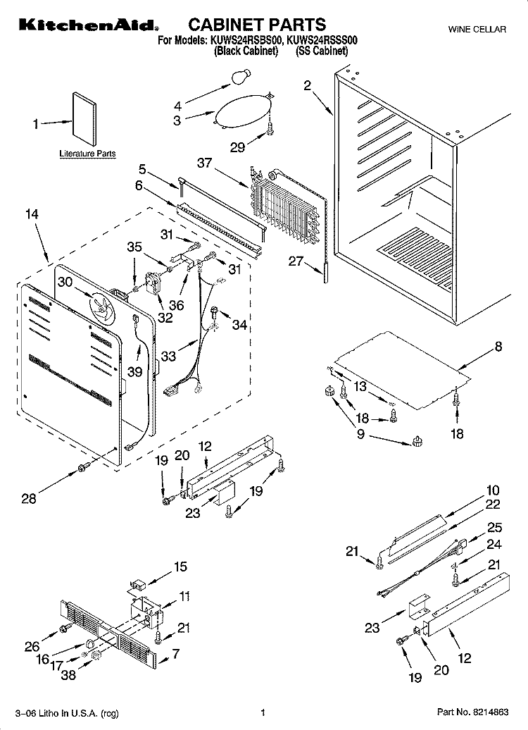 CABINET PARTS Diagram and Parts List for KUWS24RSSS00  KitchenAid Wine and Beverage Cooler