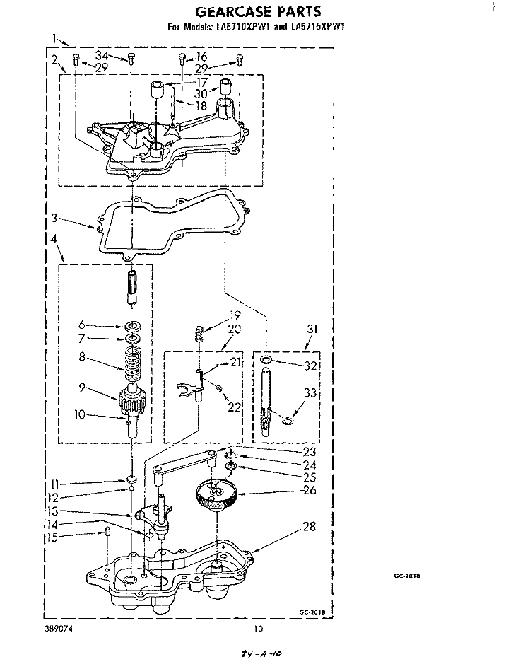 GEARCASE Diagram and Parts List for LA5710XPW1  Whirlpool Washer