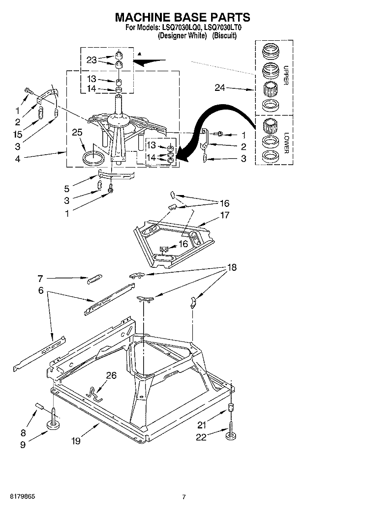 MACHINE BASE Diagram and Parts List for LSQ7030LQ0  Whirlpool Washer