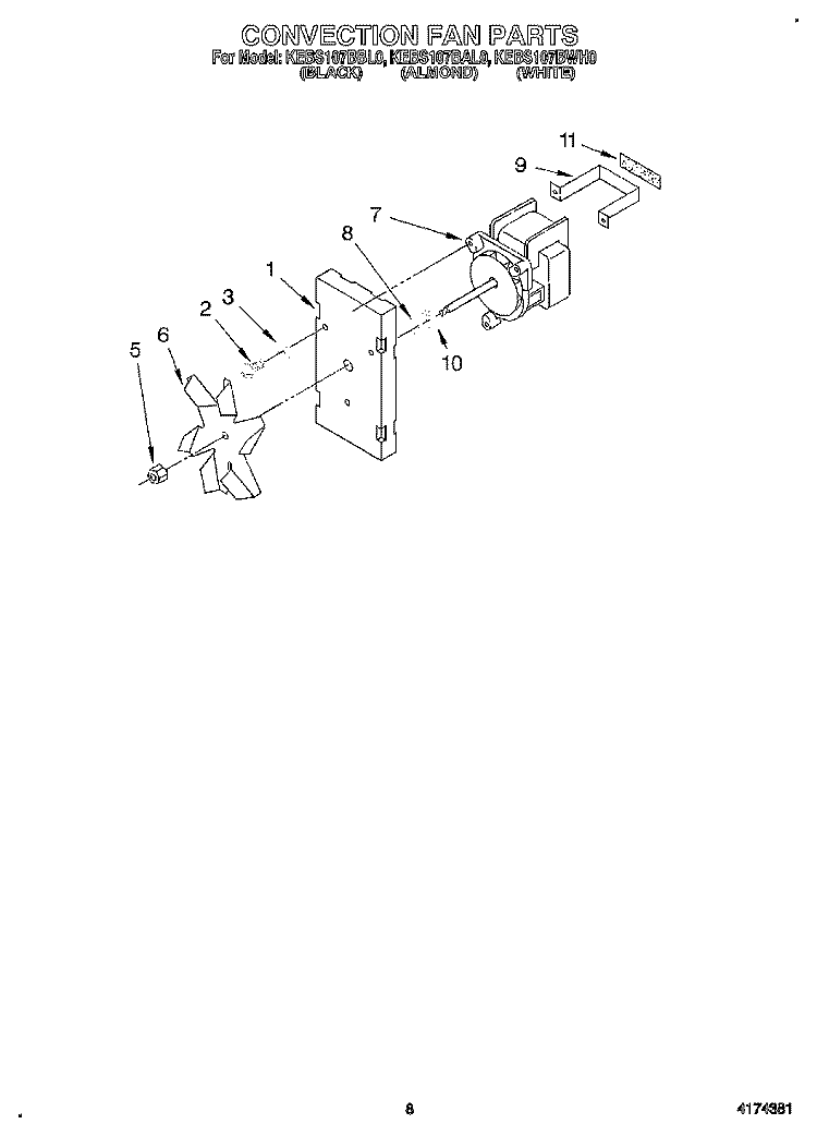 CONVECTION FAN Diagram and Parts List for KEBS107BBL0  KitchenAid Wall Oven