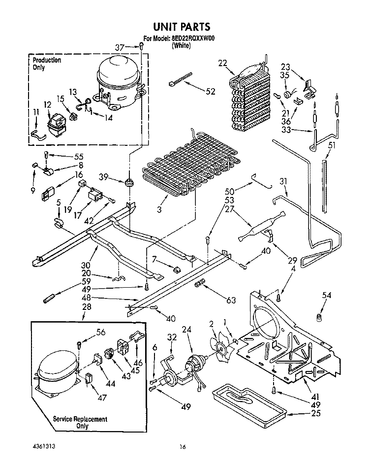 UNIT Diagram and Parts List for 8ED22RQXXW00  Whirlpool Refrigerator