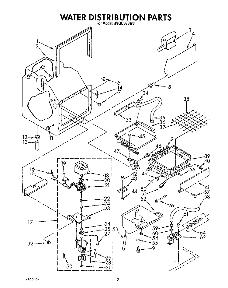 WATER DISTRIBUTION Diagram and Parts List for JVGC535W0  Whirlpool Ice Maker