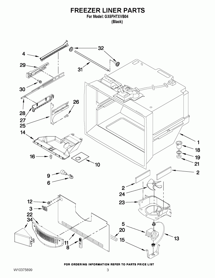 FREEZER LINER PARTS Diagram and Parts List for GX5FHTXVB04  Whirlpool Refrigerator