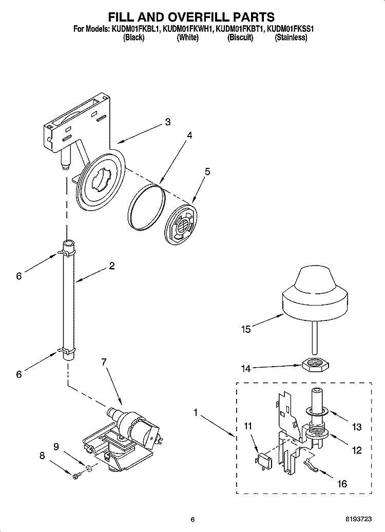FILL AND OVERFILL PARTS Diagram and Parts List for KUDM01FKWH1  KitchenAid Dishwasher