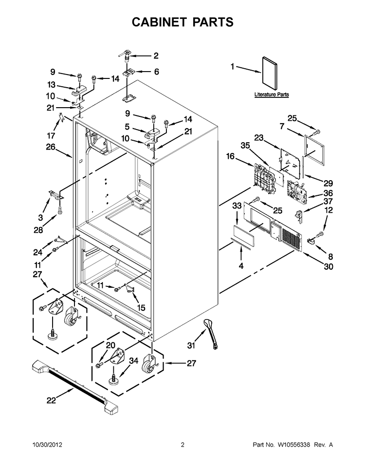 CABINET PARTS Diagram and Parts List for GI6FDRXXB09  Whirlpool Refrigerator