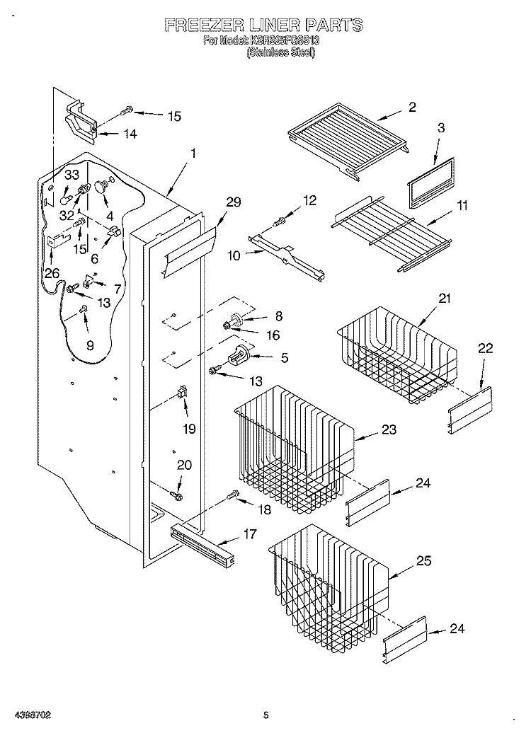 FREEZER LINER Diagram and Parts List for KSRS25FGSS13  KitchenAid Refrigerator