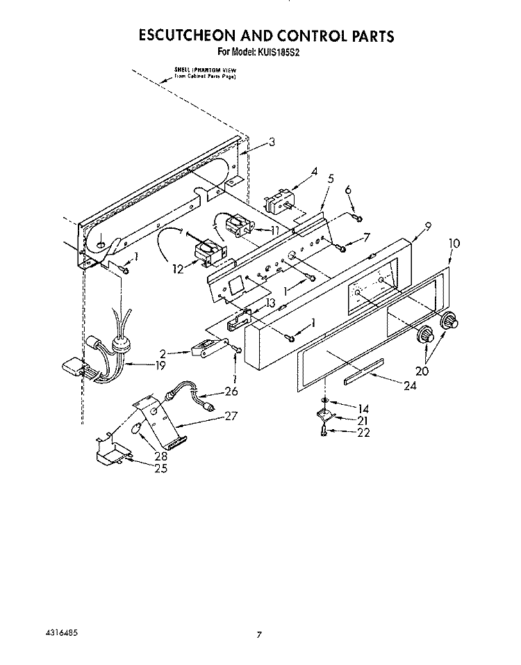 ESCUTCHEON AND CONTROL Diagram and Parts List for KUIS185S2  KitchenAid Ice Maker