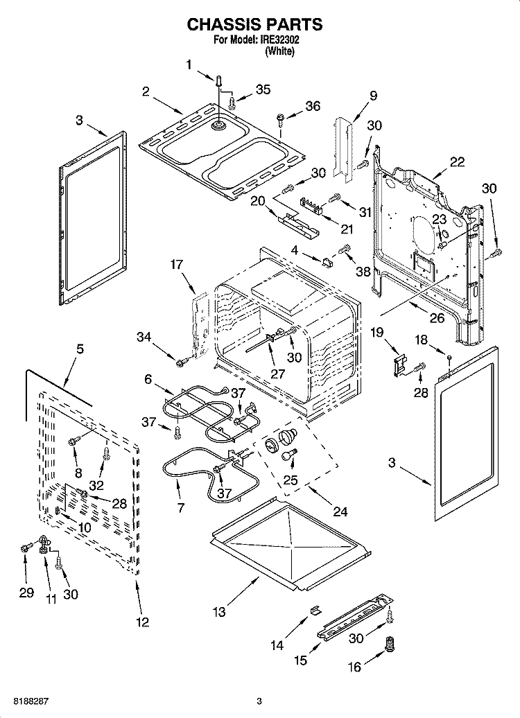 CHASSIS PARTS Diagram and Parts List for IRE32302  Inglis Range