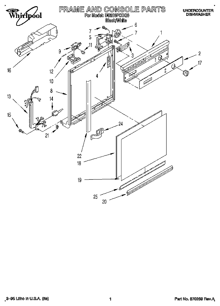 FRAME AND CONSOLE Diagram and Parts List for DU900PCDQ0  Whirlpool Dishwasher
