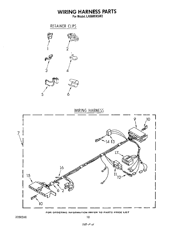 WIRING HARNESS Diagram and Parts List for LA5600XSW2  Whirlpool Washer