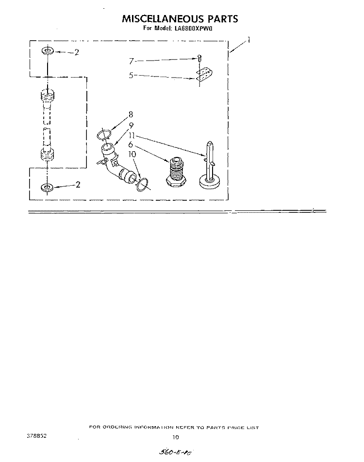 MISCELLANEOUS , LITERATURE AND OPTIONAL Diagram and Parts List for LA6800XPW0  Whirlpool Washer