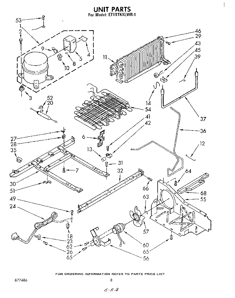 UNIT Diagram and Parts List for ET19TKXLWR1  Whirlpool Refrigerator