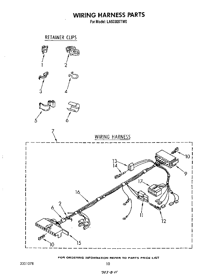 WIRING HARNESS Diagram and Parts List for LA5330XTM0  Whirlpool Washer