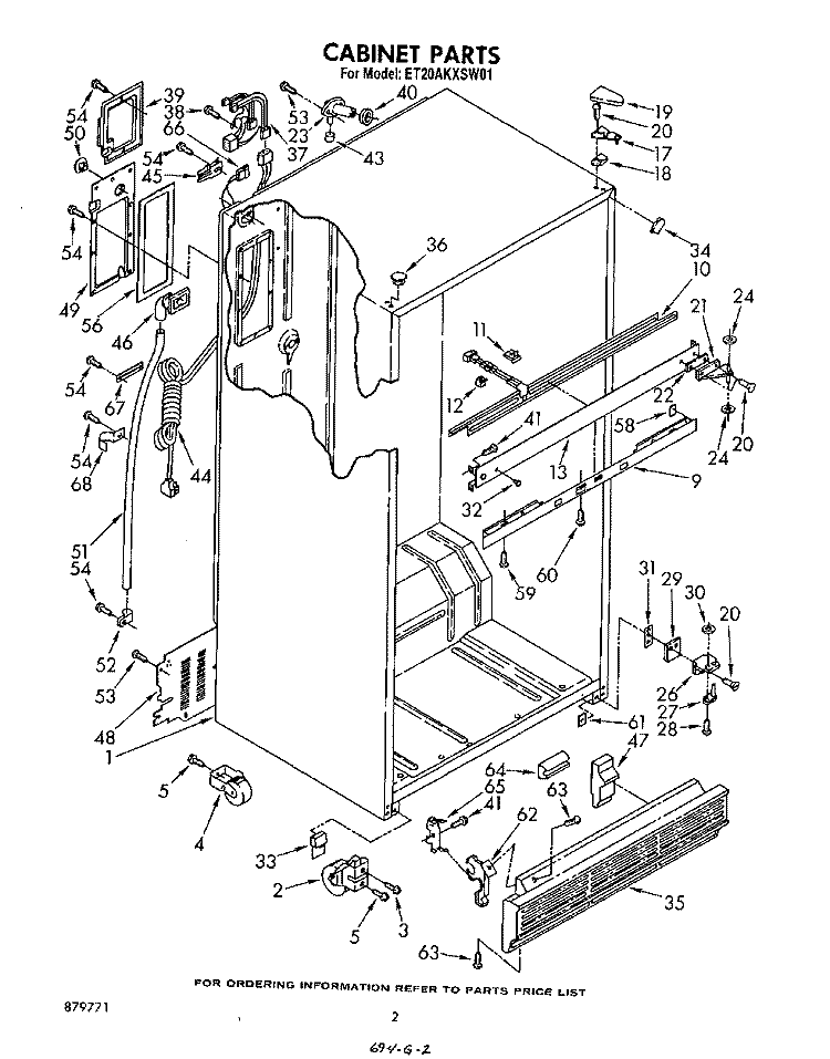 CABINET Diagram and Parts List for ET20AKXSW01  Whirlpool Refrigerator