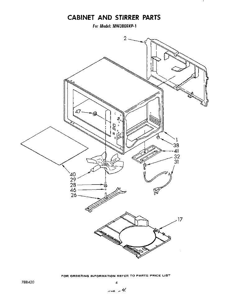CABINET AND STIRRER Diagram and Parts List for MW3000XP1  Whirlpool Microwave