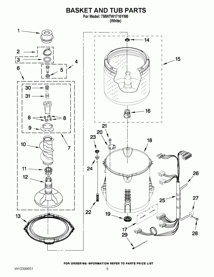 BASKET AND TUB PARTS Diagram and Parts List for 7MWTW1710YM0  Whirlpool Washer