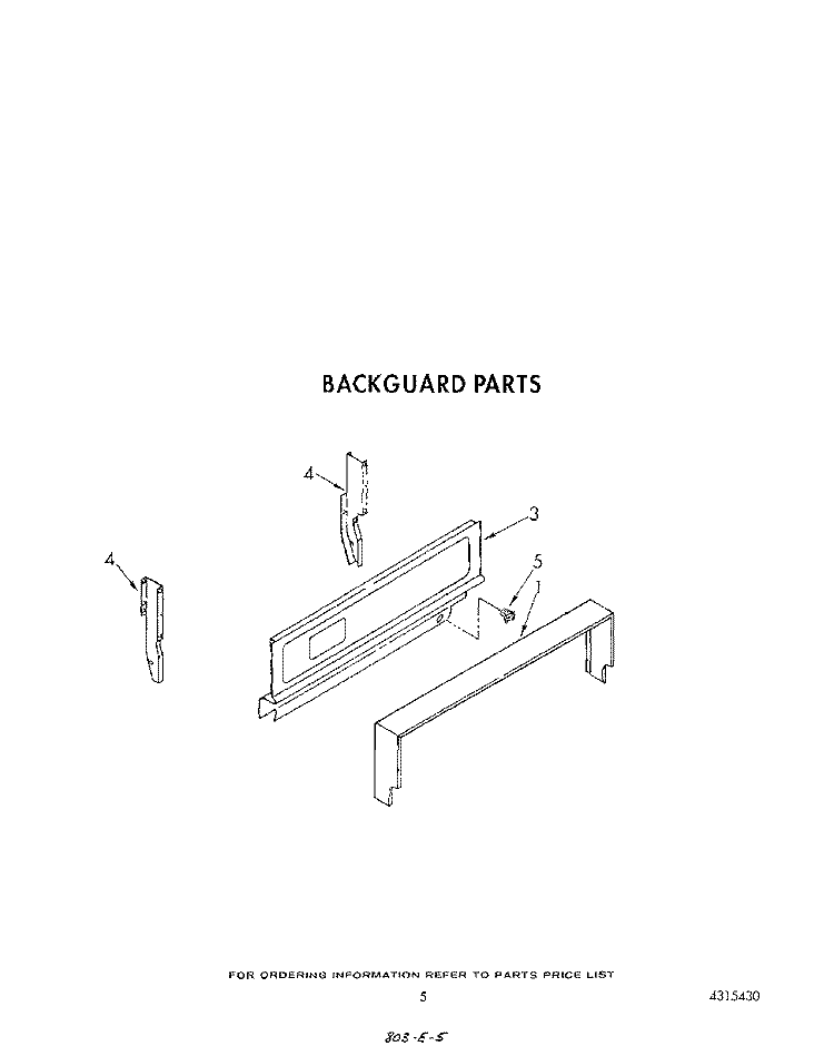 BACKGUARD Diagram and Parts List for SF3001ERW5  Whirlpool Range