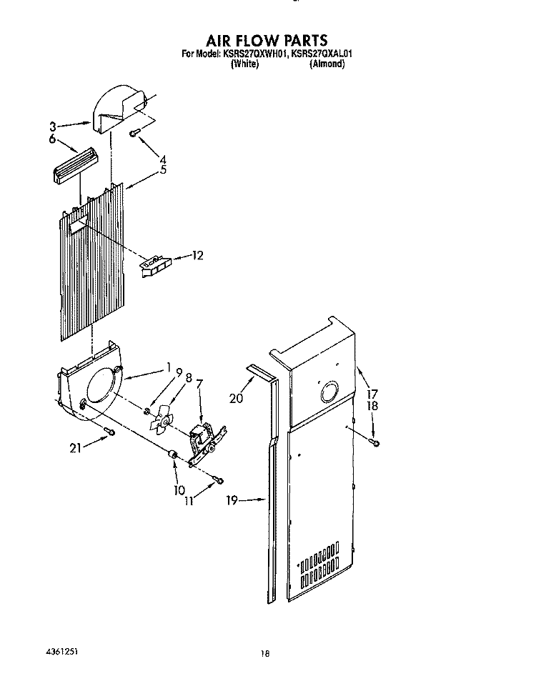 AIR FLOW Diagram and Parts List for KSRS27QXWH01  KitchenAid Refrigerator