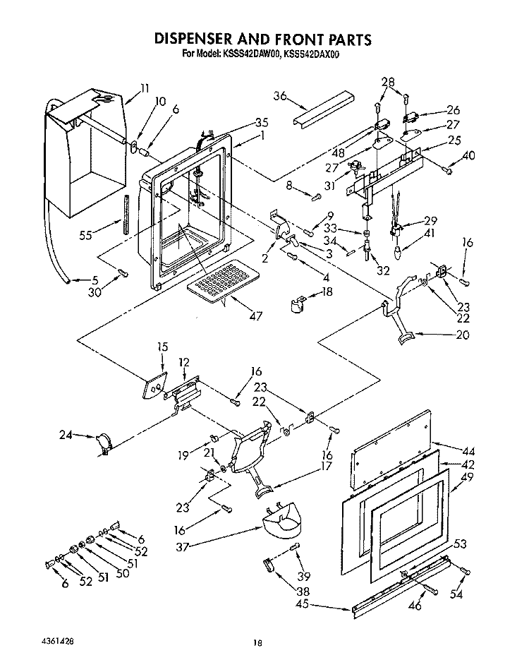DISPENSER AND FRONT Diagram and Parts List for KSSS42DAW00  KitchenAid Refrigerator
