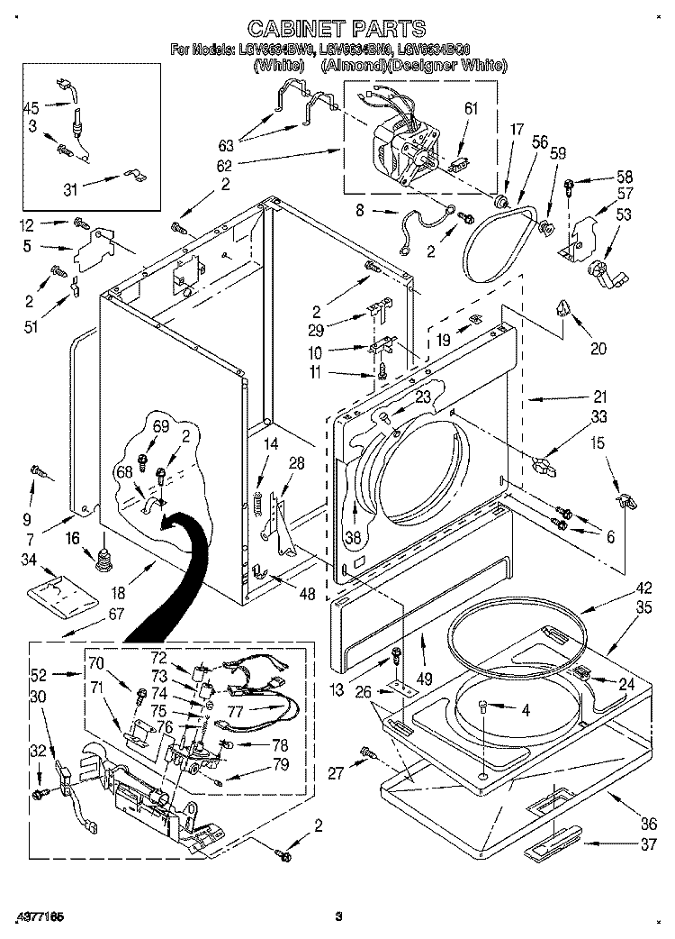 CABINET Diagram and Parts List for LGV6634BW0  Whirlpool Dryer