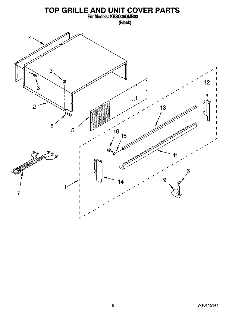 TOP GRILLE AND UNIT COVER PARTS Diagram and Parts List for KSSO36QMB03  KitchenAid Refrigerator