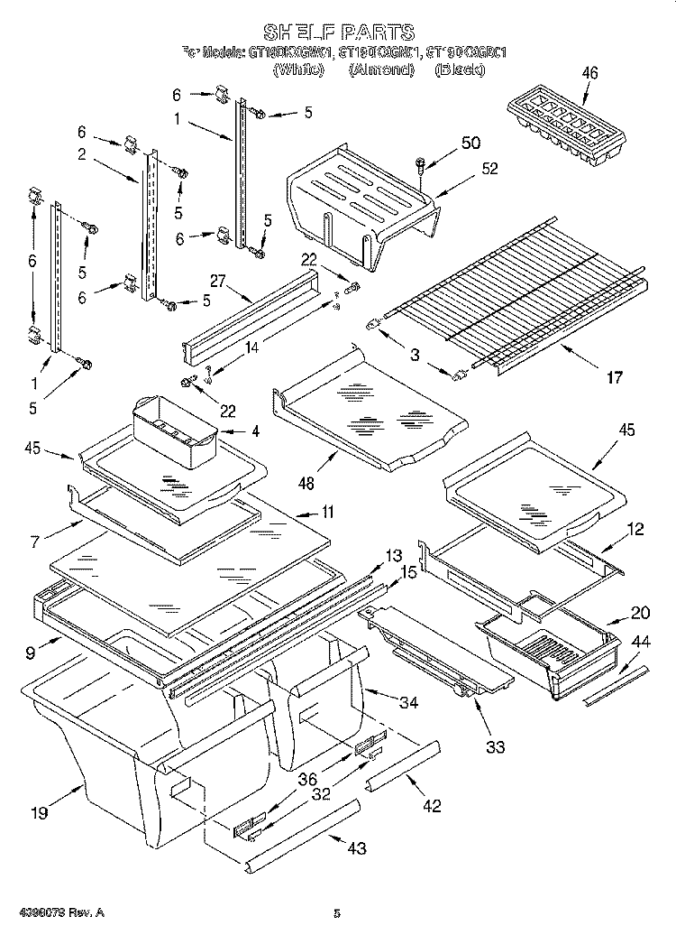 SHELF Diagram and Parts List for GT19DKXGN01  Whirlpool Refrigerator