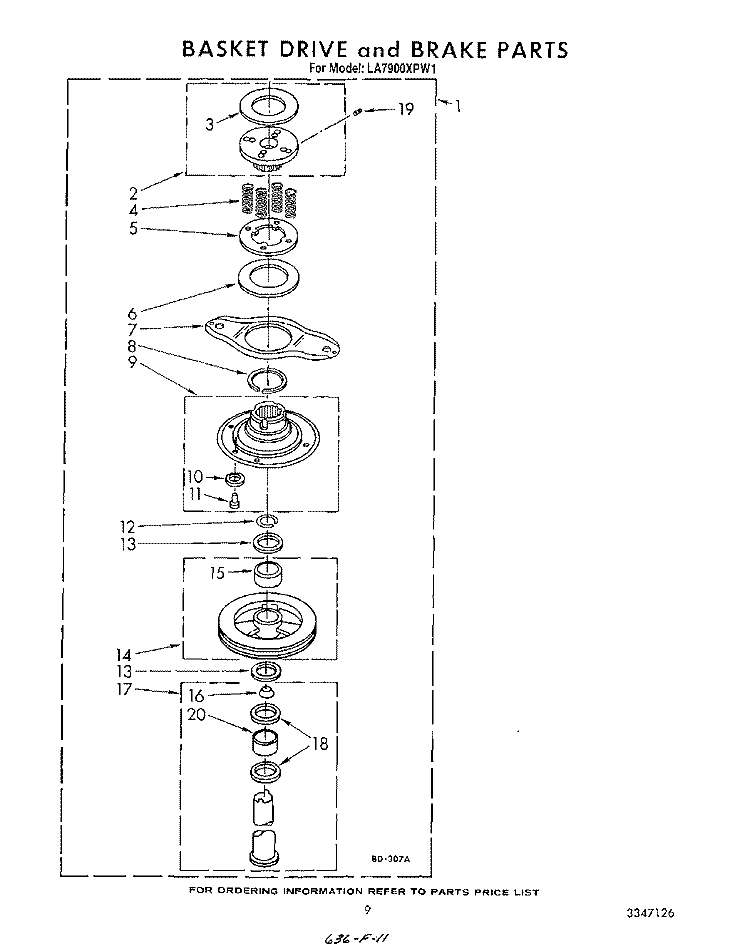 BASKET DRIVE AND BRAKE Diagram and Parts List for LA7900XPW1  Whirlpool Washer