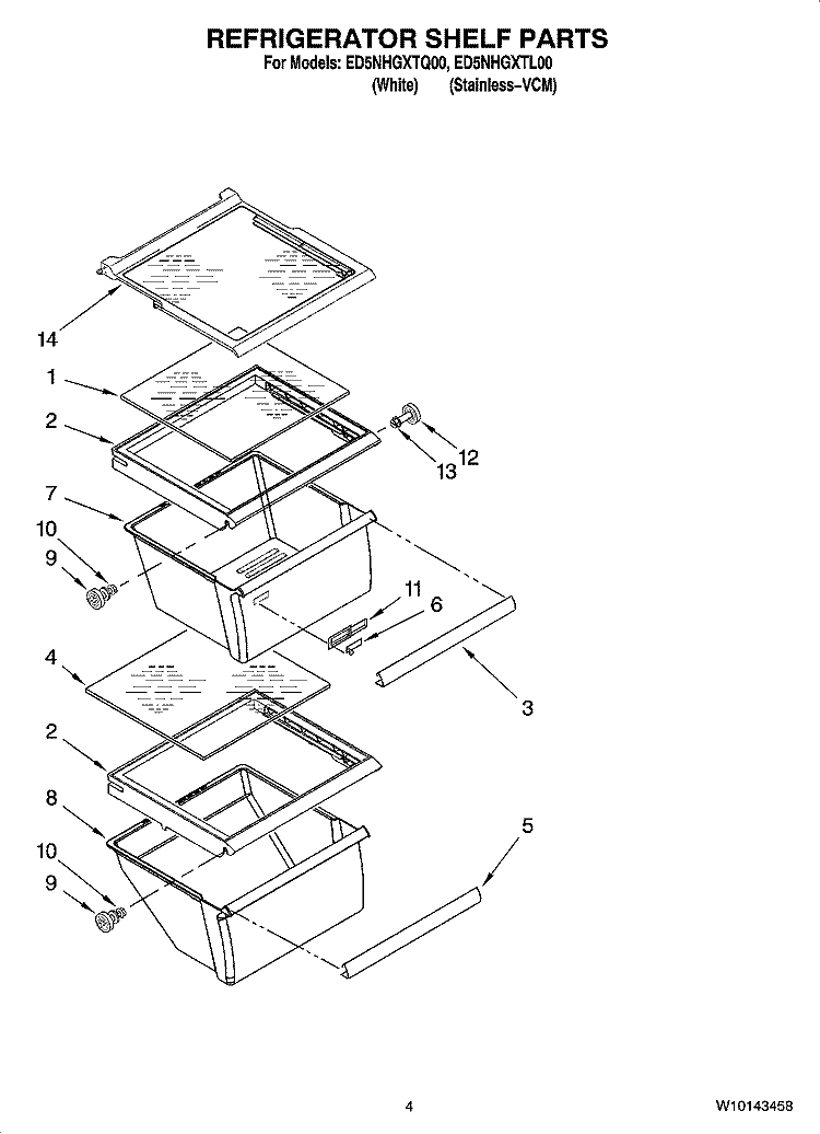 REFRIGERATOR SHELF PARTS Diagram and Parts List for ED5NHGXTQ00  Whirlpool Refrigerator