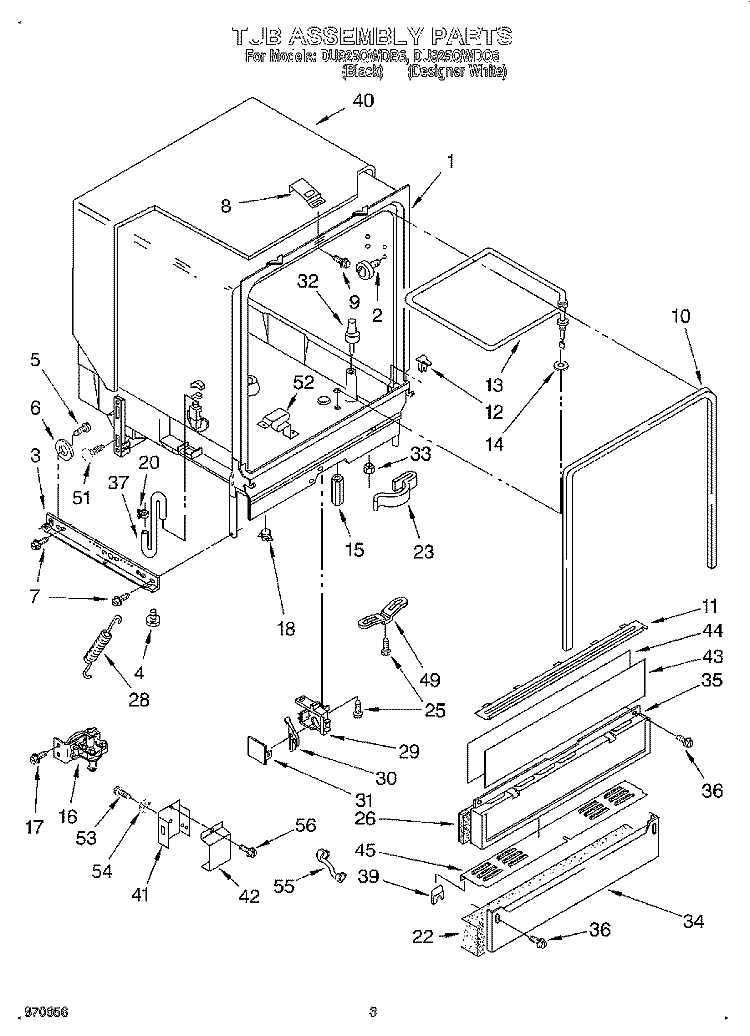 TUB ASSEMBLY Diagram and Parts List for DU925QWDQ6  Whirlpool Dishwasher