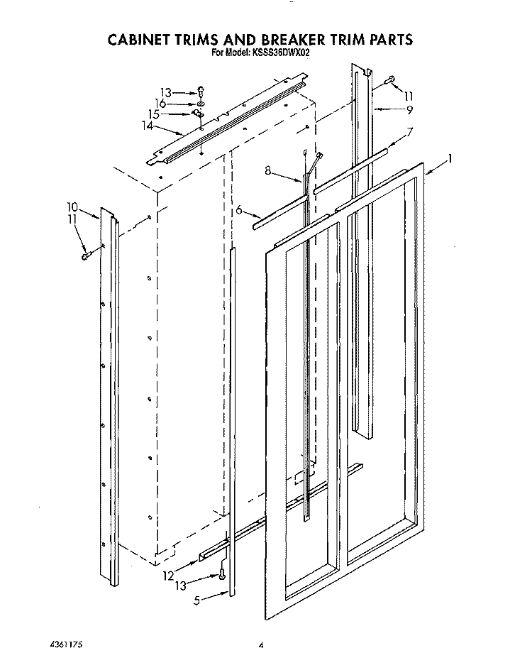 CABINET TRIMS AND BREAKER TRIM Diagram and Parts List for KSSS36DWX02  KitchenAid Refrigerator