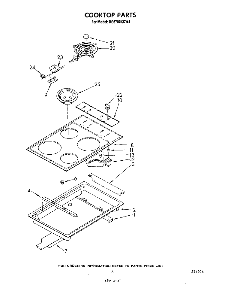 COOKTOP Diagram and Parts List for RS6700XKW4  Whirlpool Range