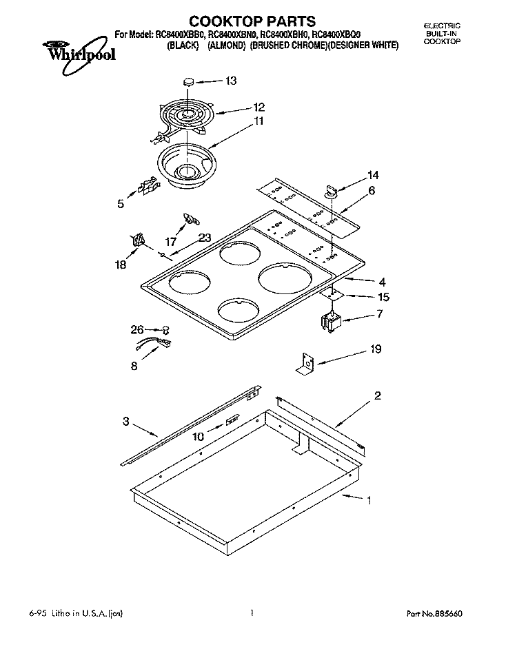 SECTION Diagram and Parts List for RC8400XBQ0  Whirlpool Cooktop