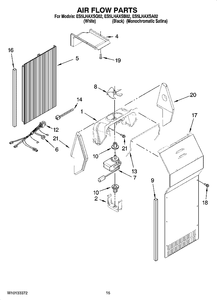 AIR FLOW PARTS Diagram and Parts List for ES5LHAXSA02  Whirlpool Refrigerator
