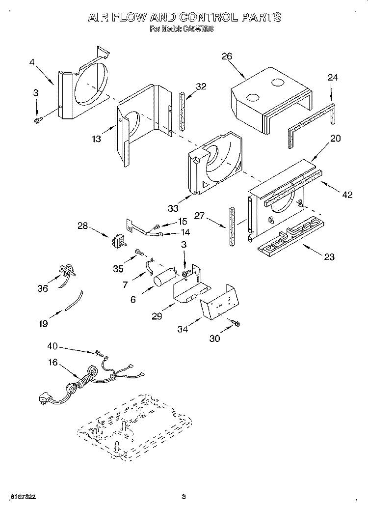 AIRFLOW AND CONTROL Diagram and Parts List for CA5WM90  Crosley Air Conditioner