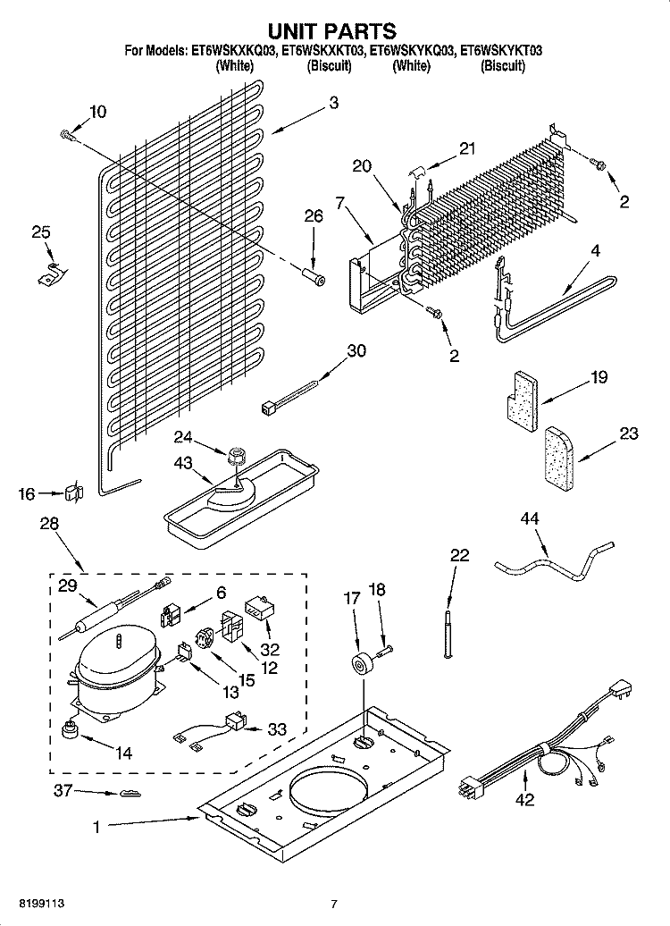 UNIT PARTS Diagram and Parts List for ET6WSKXKT03  Whirlpool Refrigerator