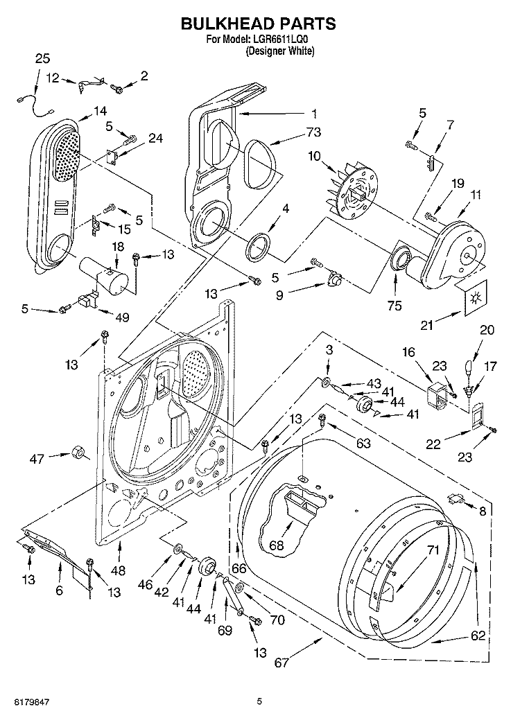 BULKHEAD Diagram and Parts List for LGR6611LQ0  Whirlpool Dryer