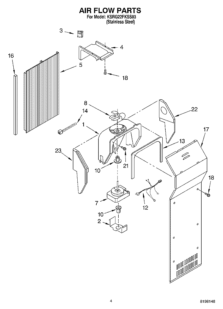 AIR FLOW Diagram and Parts List for KSRG22FKSS03  KitchenAid Refrigerator