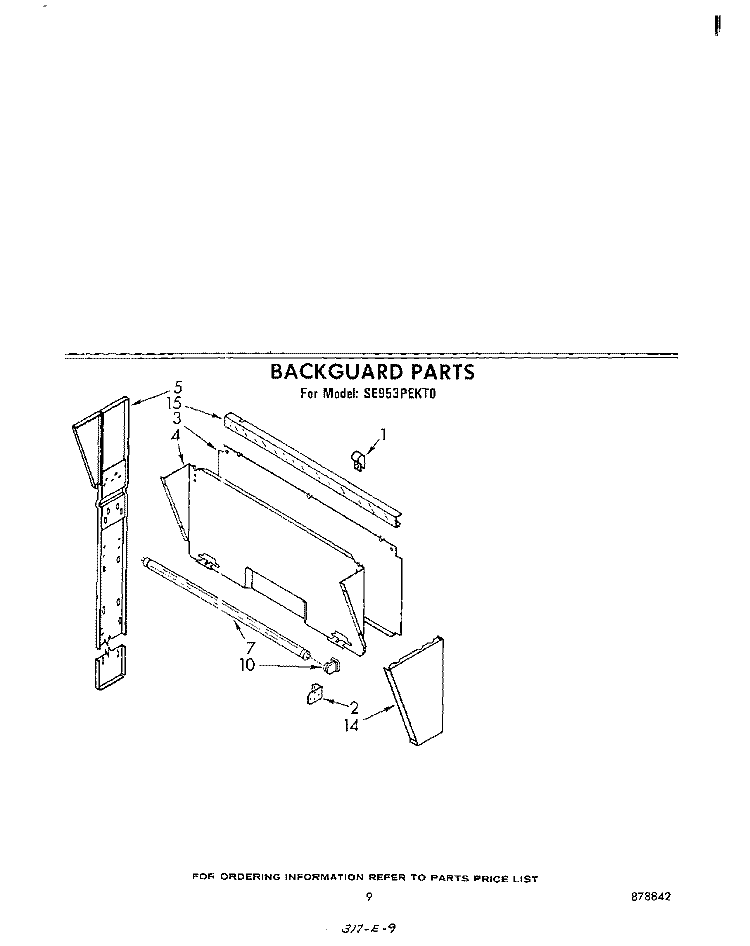 BACKGUARD Diagram and Parts List for SE953PEKT0  Whirlpool Range