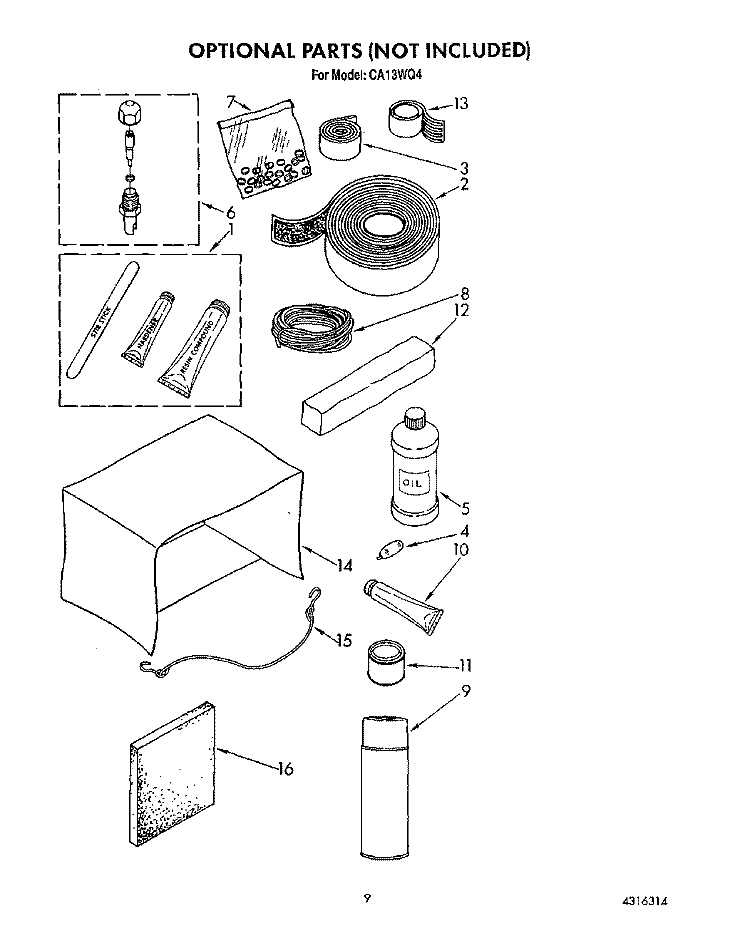 OPTIONAL Diagram and Parts List for CA13WQ4  Whirlpool Air Conditioner