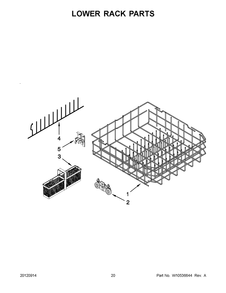 LOWER RACK PARTS Diagram and Parts List for KUDC10IBBL0  KitchenAid Dishwasher