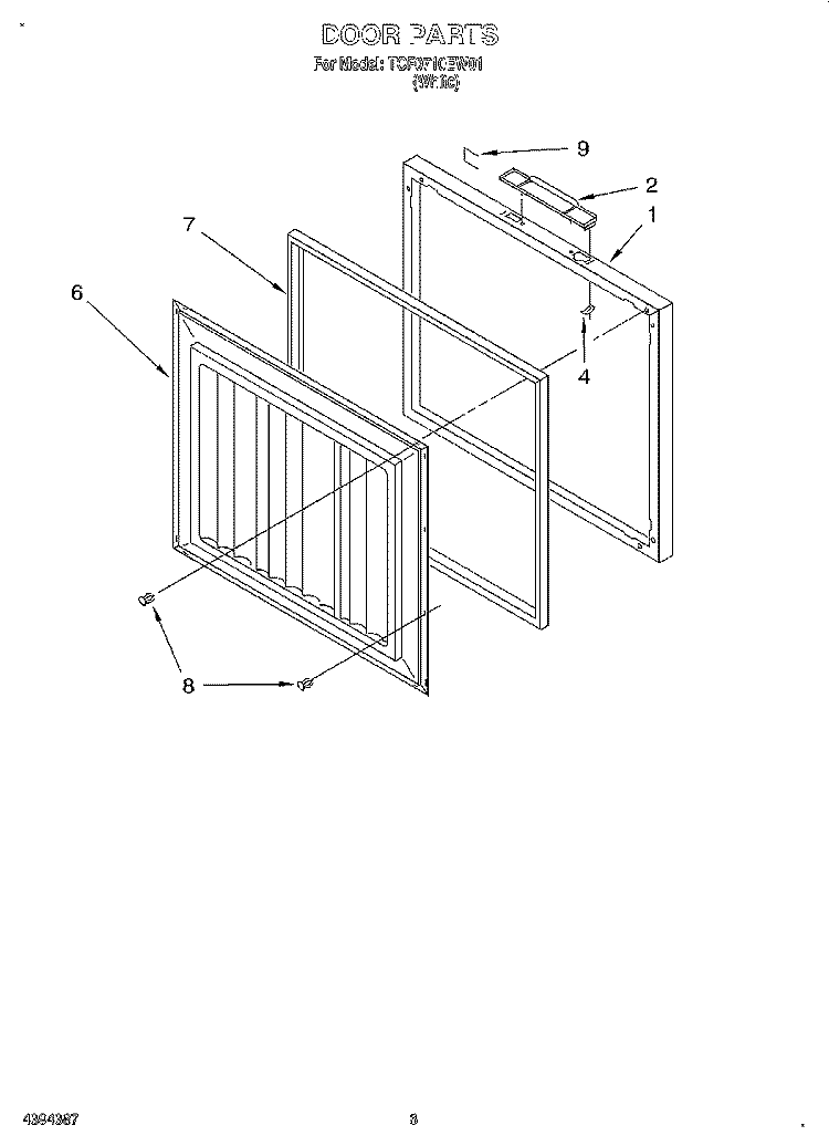 SECTION Diagram and Parts List for TCF0710EW01  Whirlpool Freezer