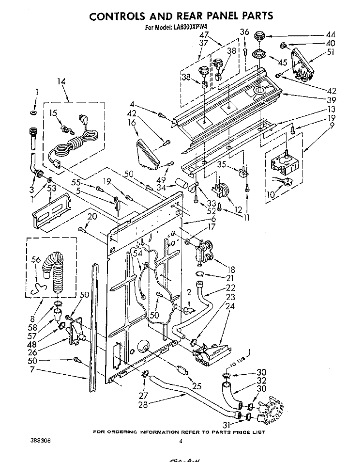 CONTROLS AND REAR PANEL Diagram and Parts List for LA6300XPW4  Whirlpool Washer
