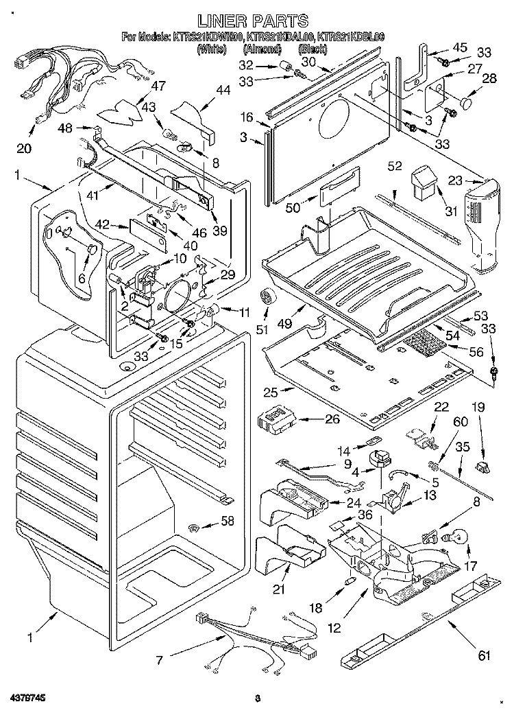 LINER Diagram and Parts List for KTRS21KDAL00  KitchenAid Refrigerator