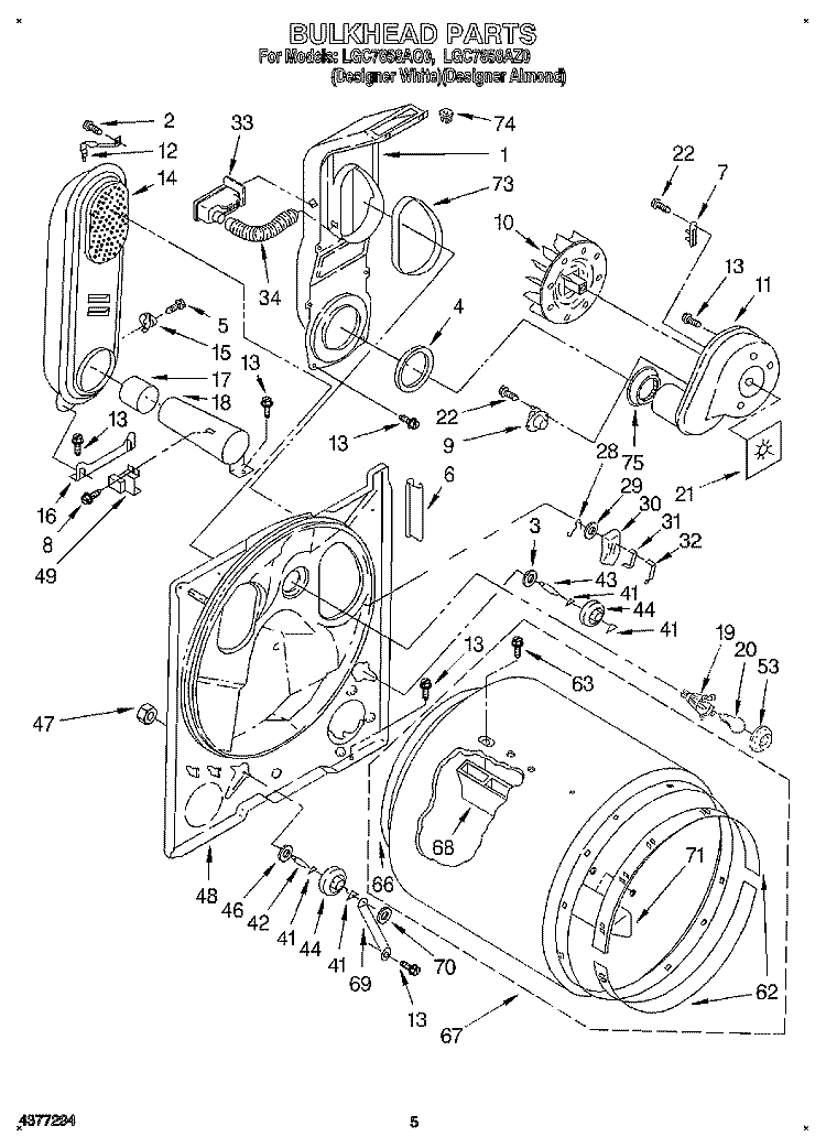 BULKHEAD Diagram and Parts List for LGC7858AZ0  Whirlpool Dryer
