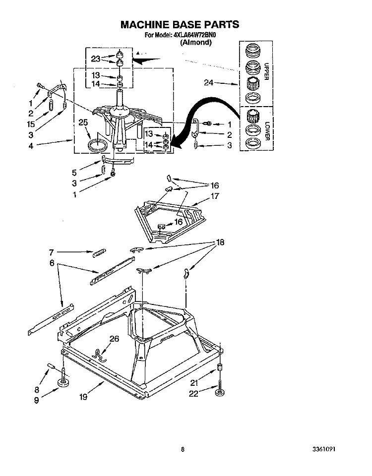 MACHINE BASE Diagram and Parts List for 4XLA64W72BN0  Whirlpool Washer