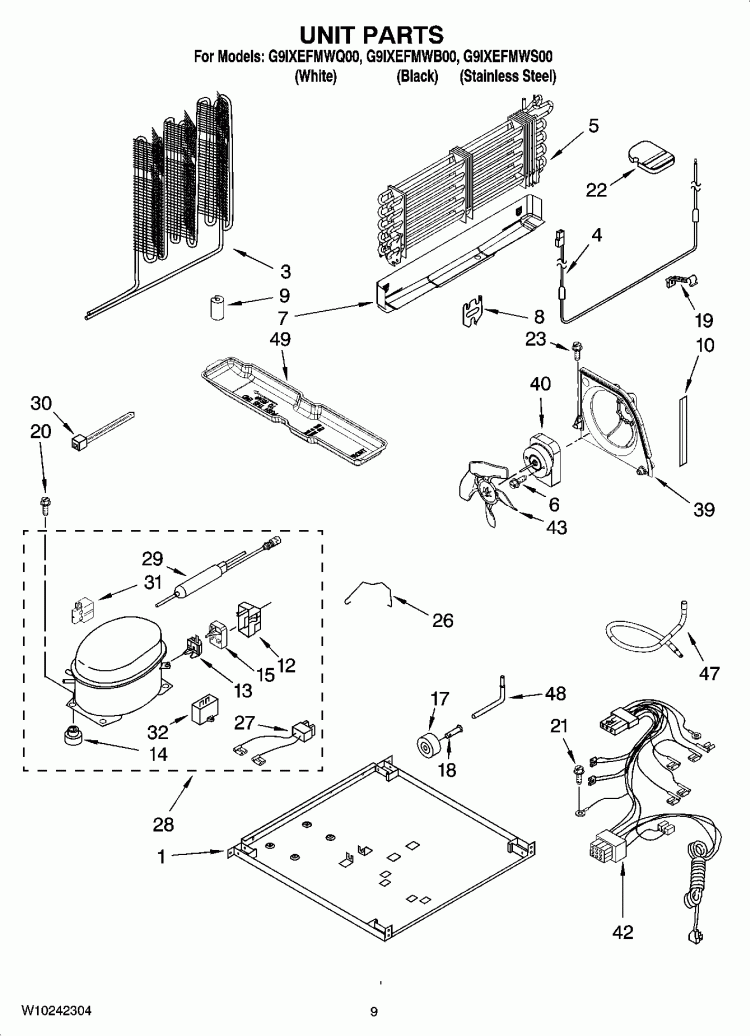 UNIT PARTS Diagram and Parts List for G9IXEFMWS00  Whirlpool Refrigerator