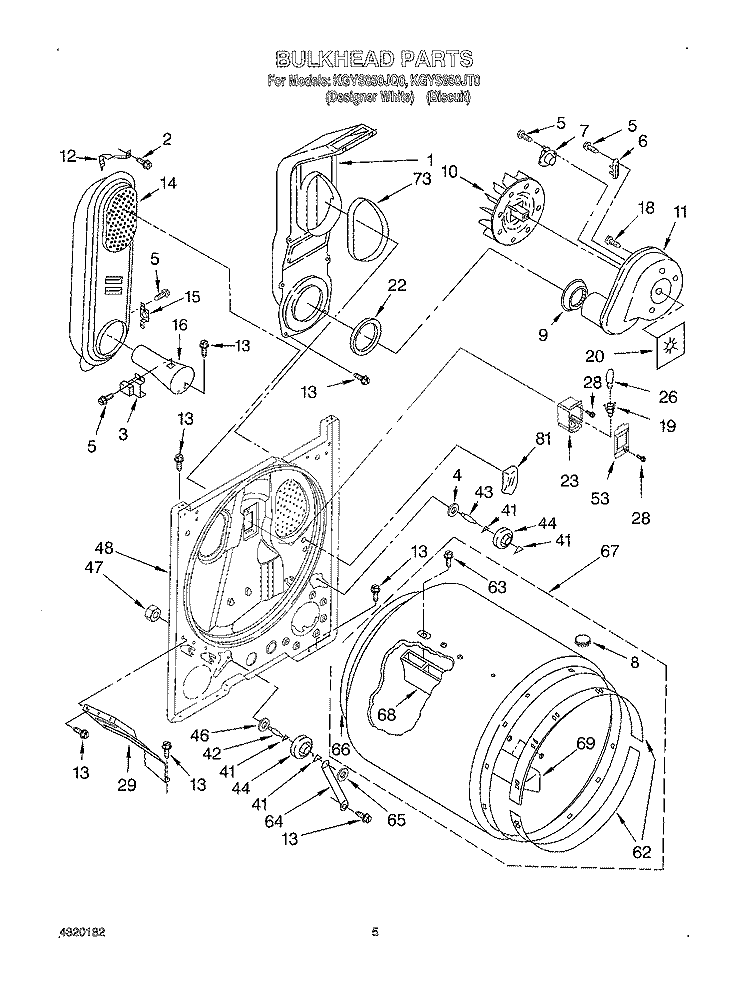 BULKHEAD Diagram and Parts List for KGYS850JQ0  KitchenAid Dryer